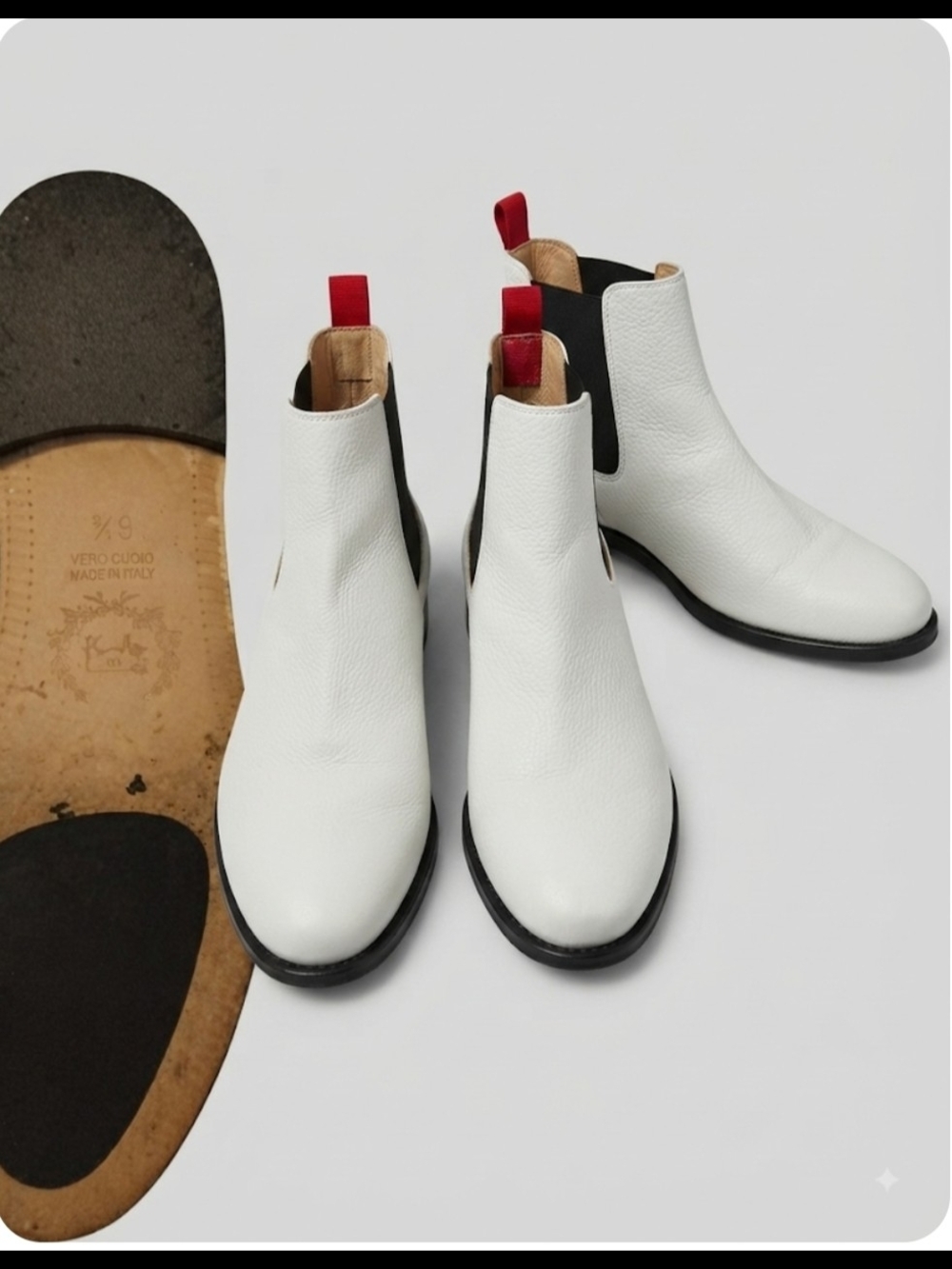 Authentic Del Toro White Leather Chelsea Boots - Size 6.5 - Made in Italy - Picture 2 of 3
